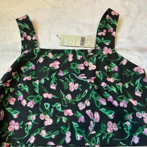Sweaty Betty Black Tank Top with Pink and Green Floral Pattern